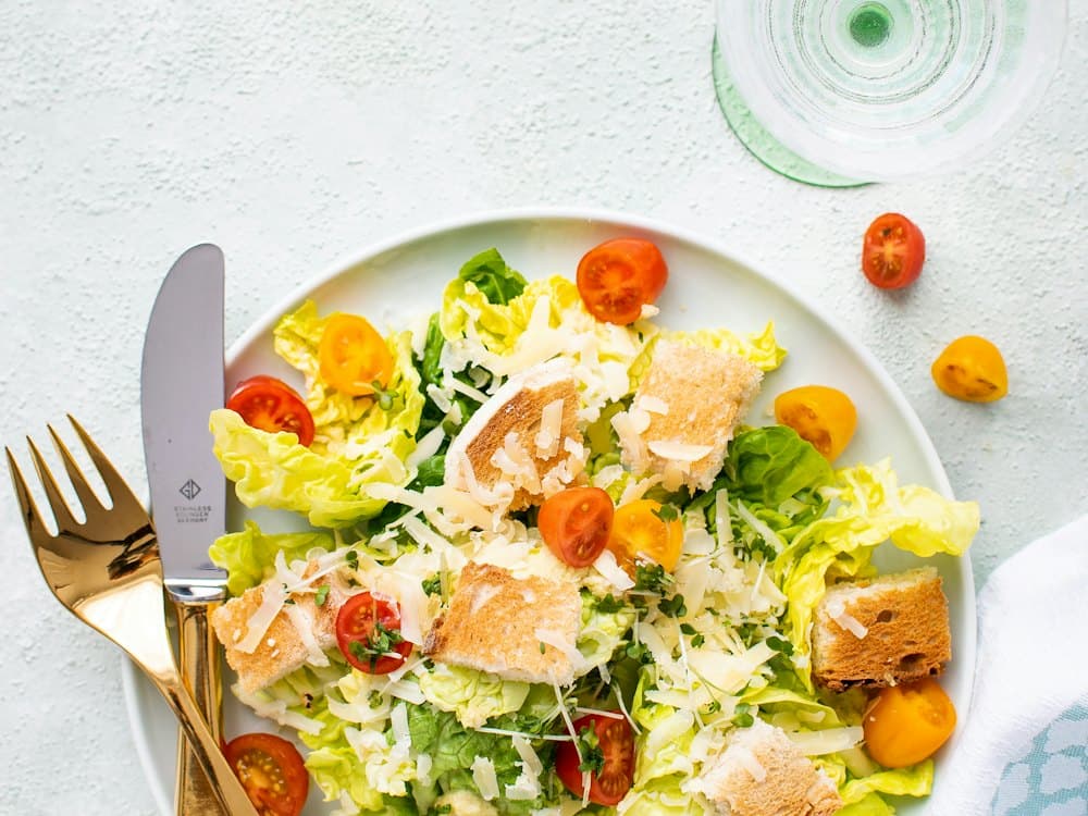 Chicken salad with lettuce and cherry tomatoes