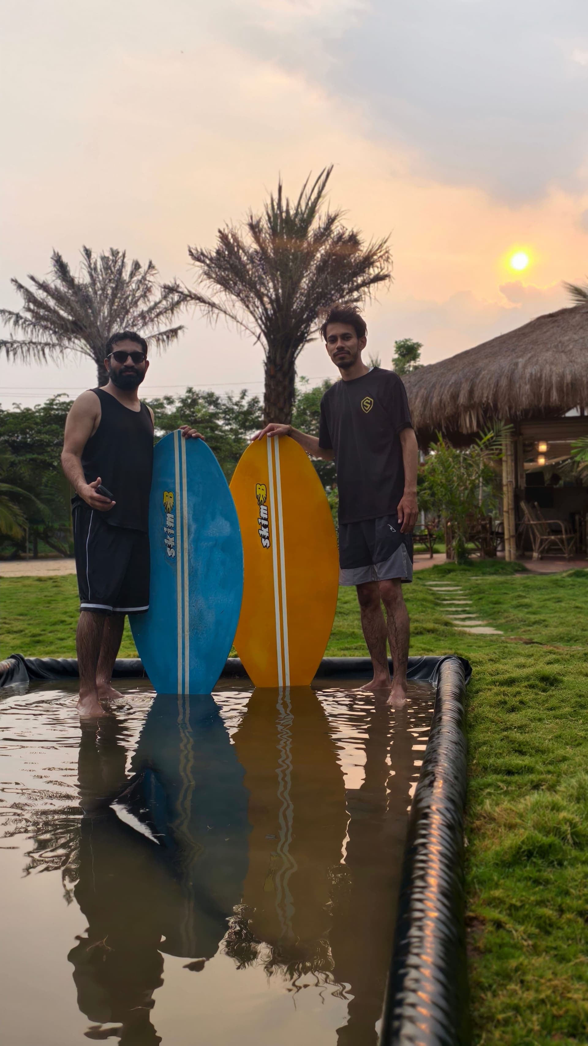 Skimboards beside the Dinklr skimboarding pool